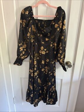 Brown Floral Dress with Sleeves